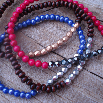 Memory Wire Bracelet Set in NATURE colors - wood, 11/0 seed beads