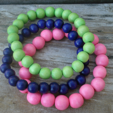 Wood Bracelet Trio (pink, green, purple)