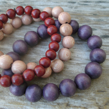 Wood Bracelet Trio (red brown, natural and aubergine)