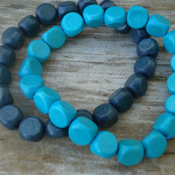 Wood Bracelet Duo (turquoise & blue-grey)