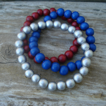 Wood Bracelet Duo (red, silver, blue)