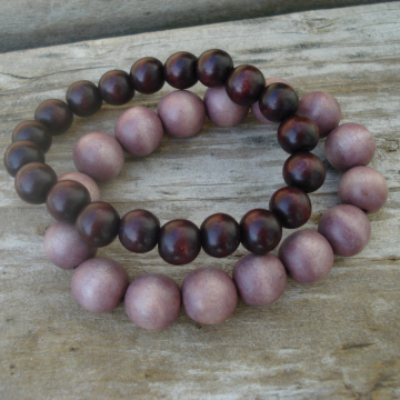 Wood Bracelet Duo (dark brown, light mauve)