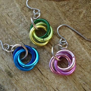 Three intertwined rings Rosette Earrings (your choice of colors)