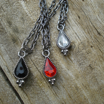 Glass and metal teardrop necklace - Caroline (choice of color)