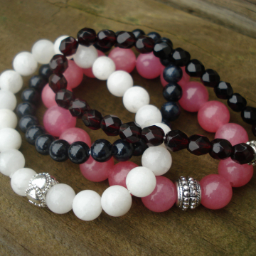 Bracelet Quad (black, white & cherry)