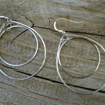 Hammered Sterling Silver Duo Earrings