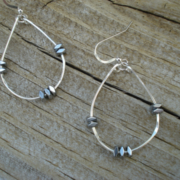 Medium Hammered Sterling Silver Hoops with Hemalyke accents