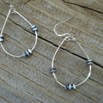 Medium Hammered Sterling Silver Hoops with Hemalyke accents