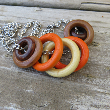 Wooden Ring Necklace with Light Brown