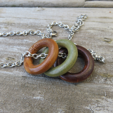 Wooden Ring Necklace with Three Rings