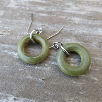 Wooden Ring Earrings - Green