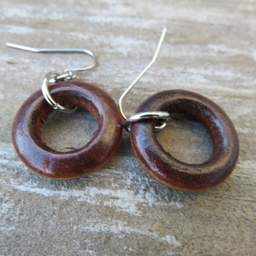 Wooden Ring Earrings - Dark Brown