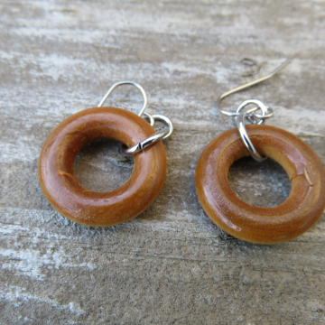 Wooden Ring Earrings - Light Brown