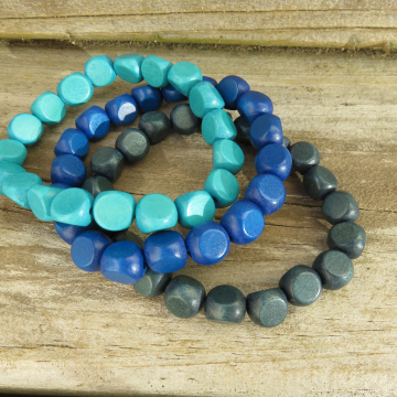 Wood Bracelet Trio (bright blue, turquoise, blue-grey)