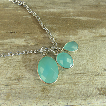 Aqua Chalcedony Trio Necklace