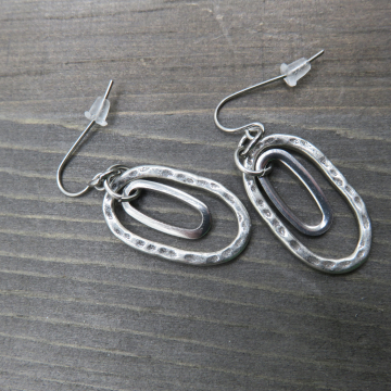 Hammered Oval x Oval Earrings