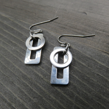 Circle on Rectangle Earrings