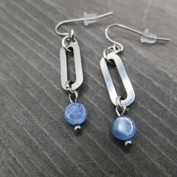 Oblong Rectangle With Kyanite Coins Earrings