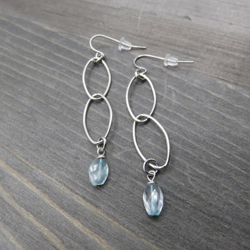 Gems on Double Oval Earrings - Blue Topaz