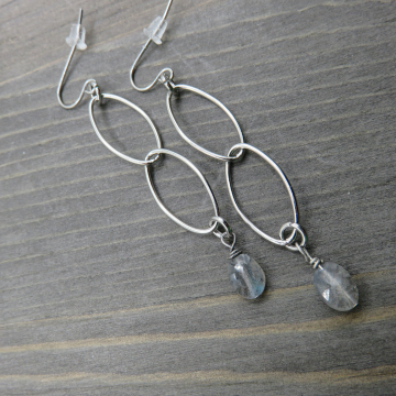 Gems on Double Oval Earrings - Labradorite
