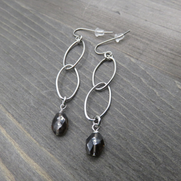 Gems on Double Oval Earrings - Smokey Topaz