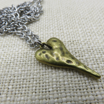 Elongated Brass heart Necklace