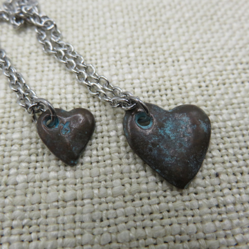 Verdigris Hearts Duo Necklace Set